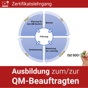 Coverbild zum Zertifikatslehrgang "QMB-Ausbildung", eine Ausbildung zum/zur QM-Beauftragten ISO 9001. Online Videotraining über die Lev-Akademie.